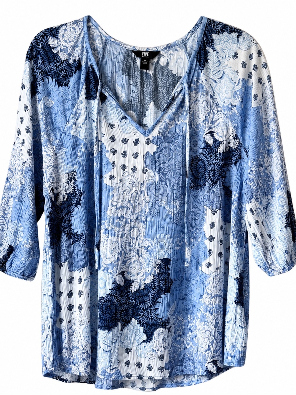Frye Women’s Small Blue Boho Peasant Top Floral Paisley Rayon